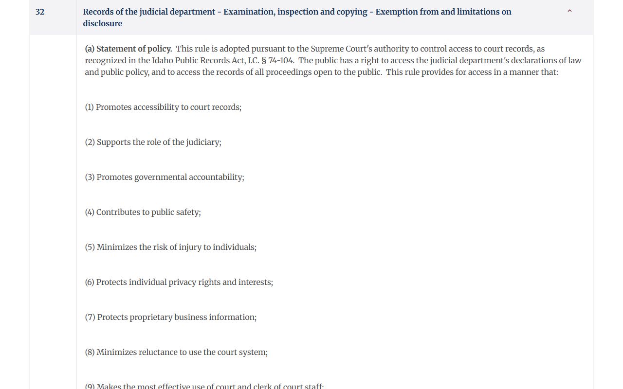 Bonneville County court records Idaho Court Administrative Rule 32