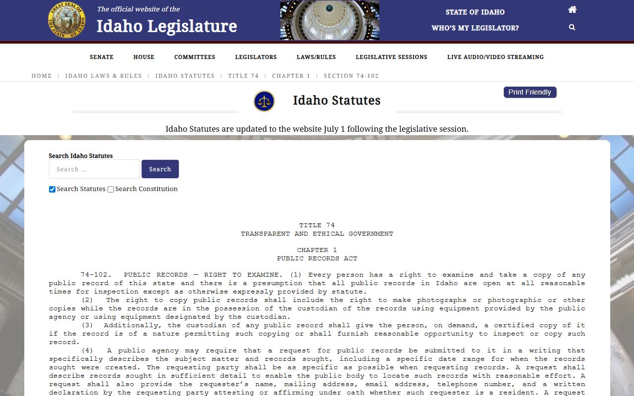 Bonneville County court records Idaho public records right to inspect