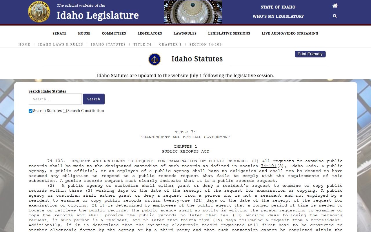 Bonneville County court records Idaho public records request procedure