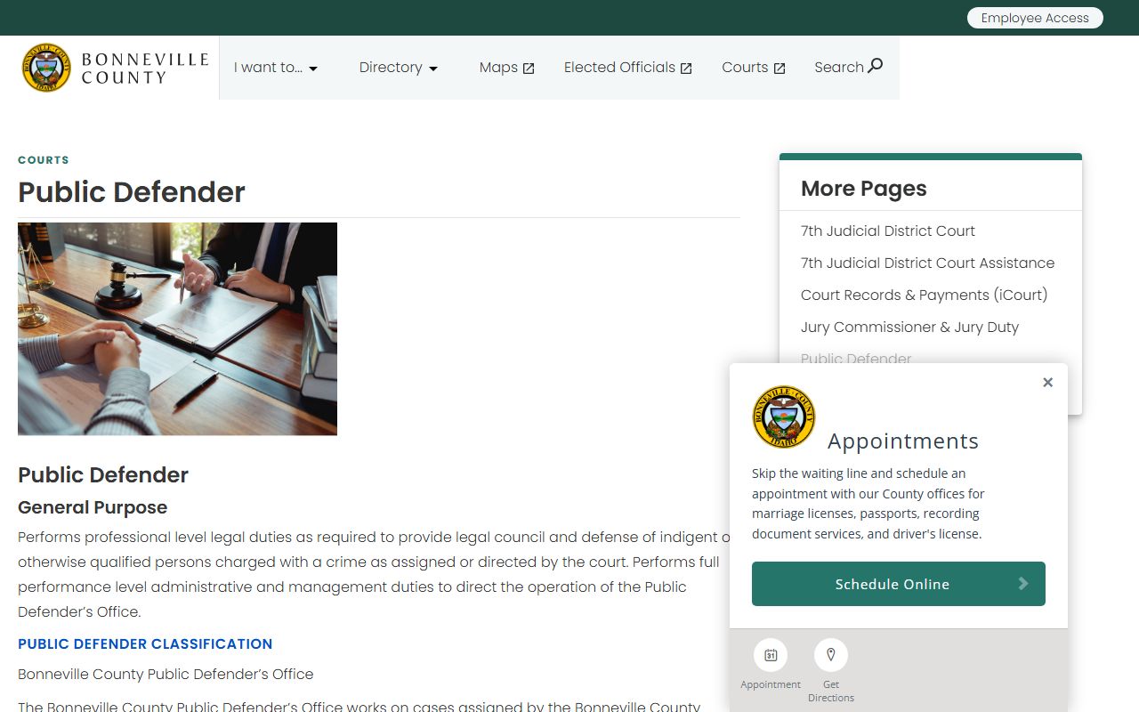 Bonneville County criminal court records public defender page