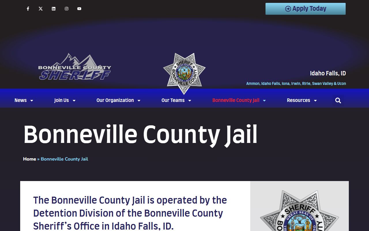 Bonneville County inmate search jail landing page