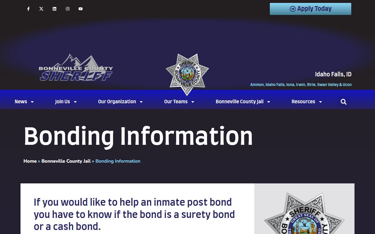 Bonneville County inmate bond information