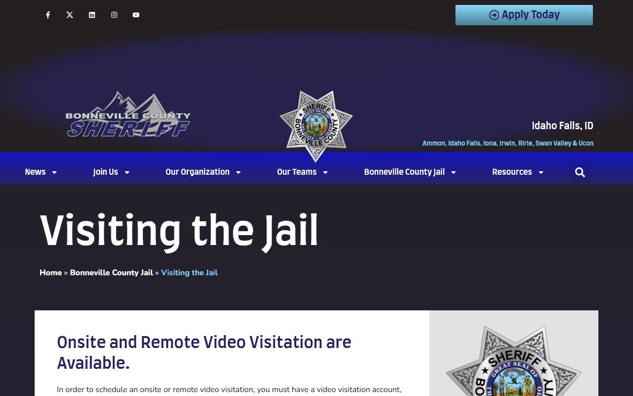 Bonneville County inmate visitation rules