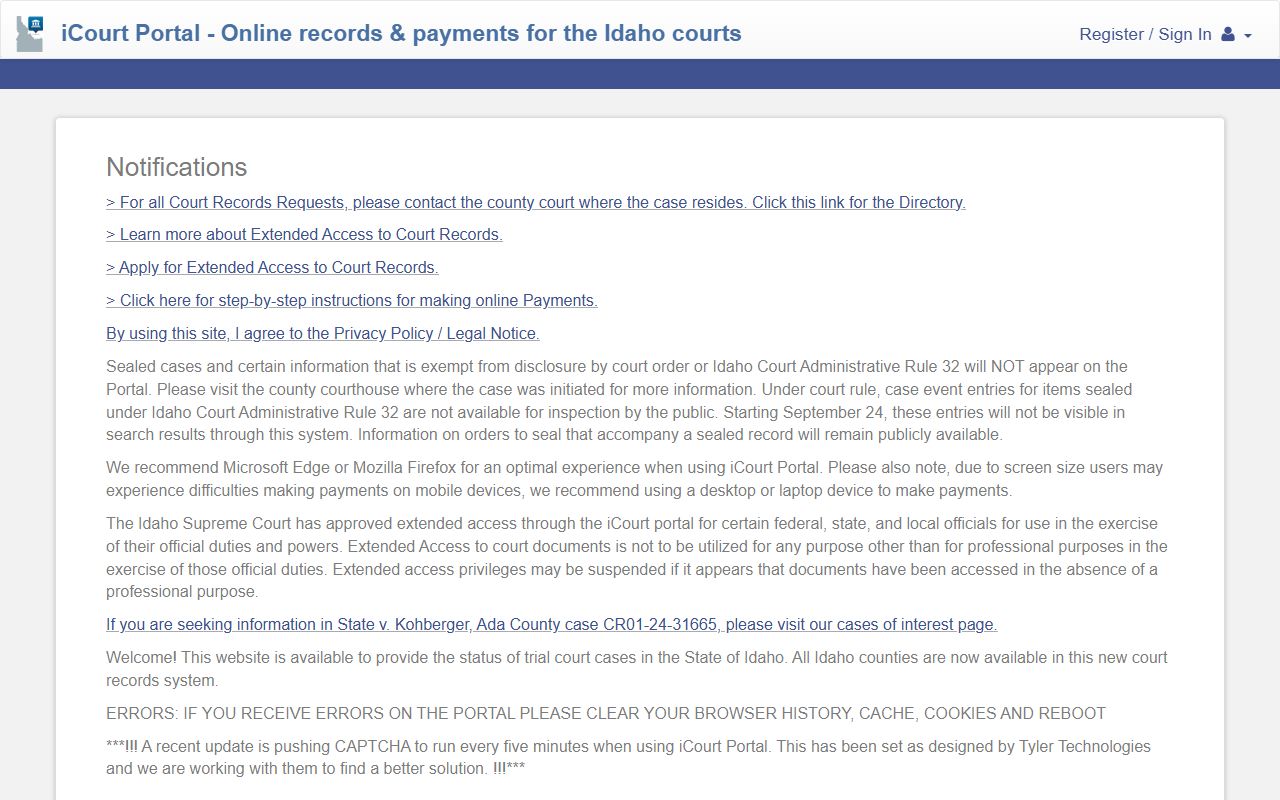 Bonneville County court records Idaho iCourt portal